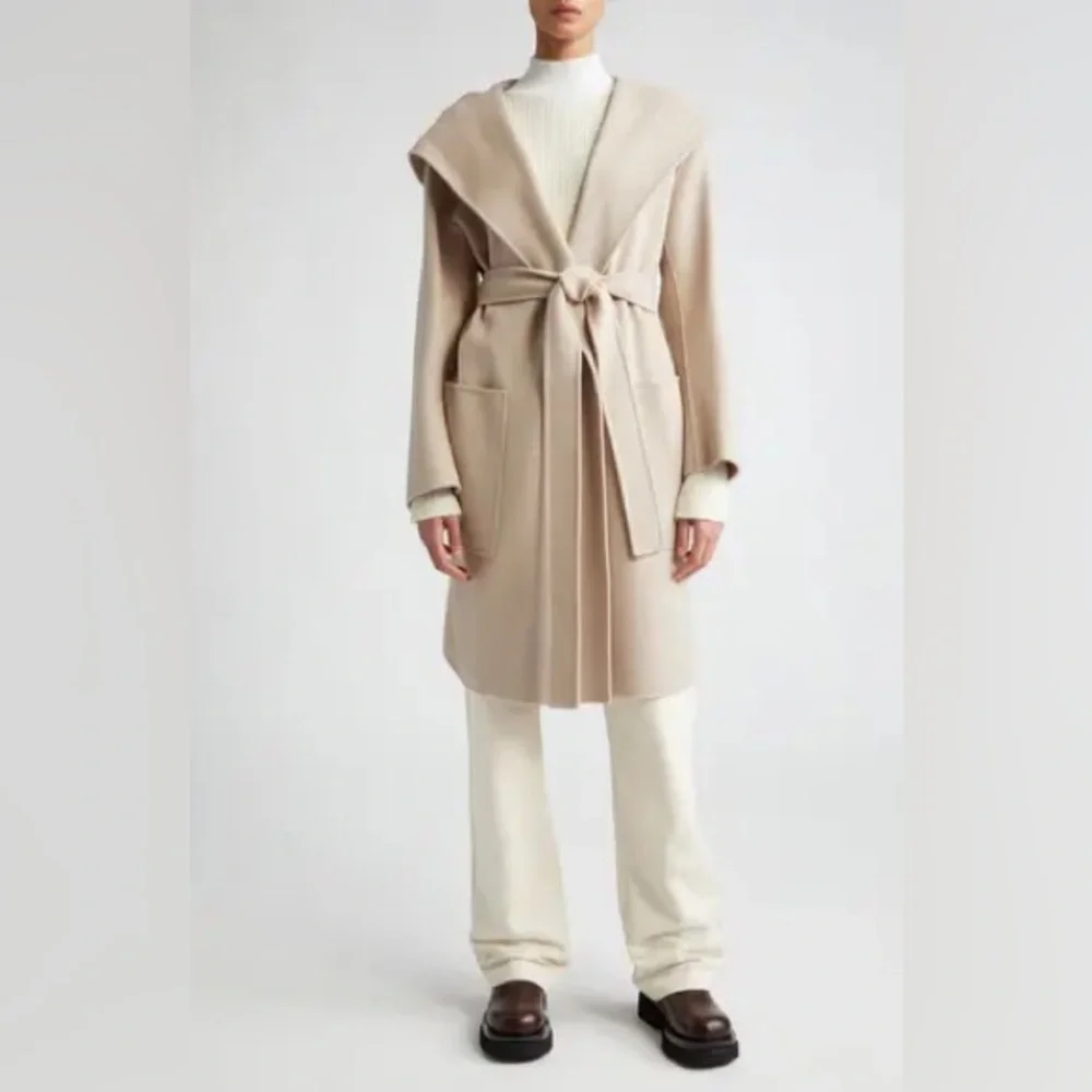 NWT ‘S Max Mara ‘Priscilla’ Sand Midi Wrap 100% Virgin Wool Coat Size: M/L Fall - Picture 2 of 9
